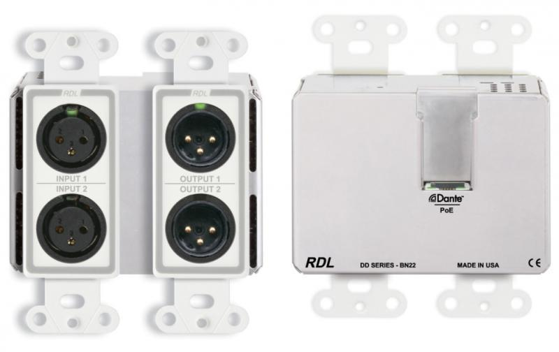 DD-BN22 Wall-Mounted Bi-Directional Mic/Line Dante Interface 2 x 2