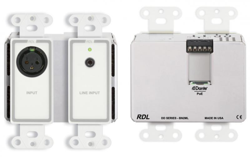 DD-BN2M Wall-Mounted Bi-Directional Mic/Line Dante Interface 2 x 2