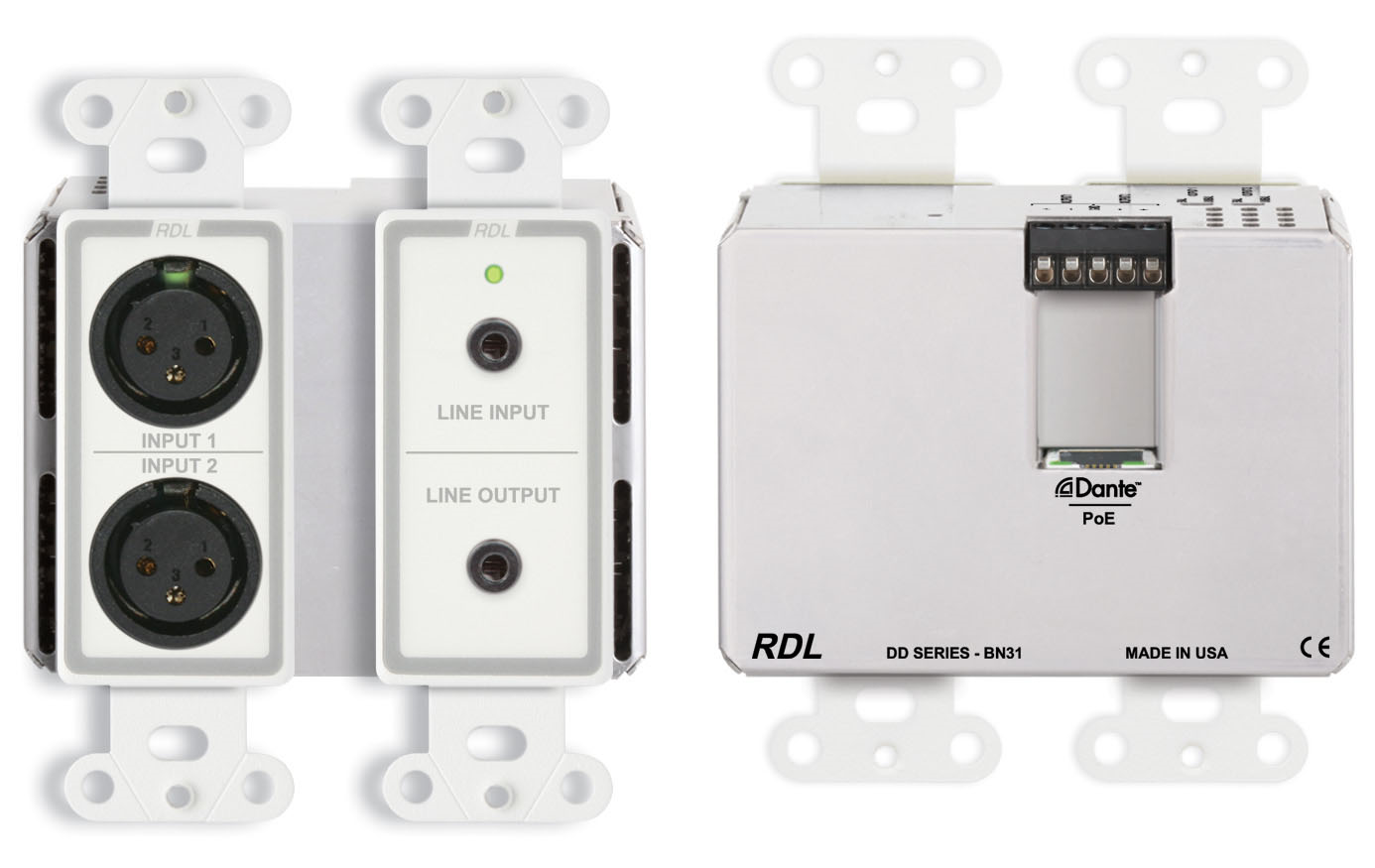 DD-BN31 Wall-Mounted Bi-Directional Mic/Line Dante Interface 4 x 4