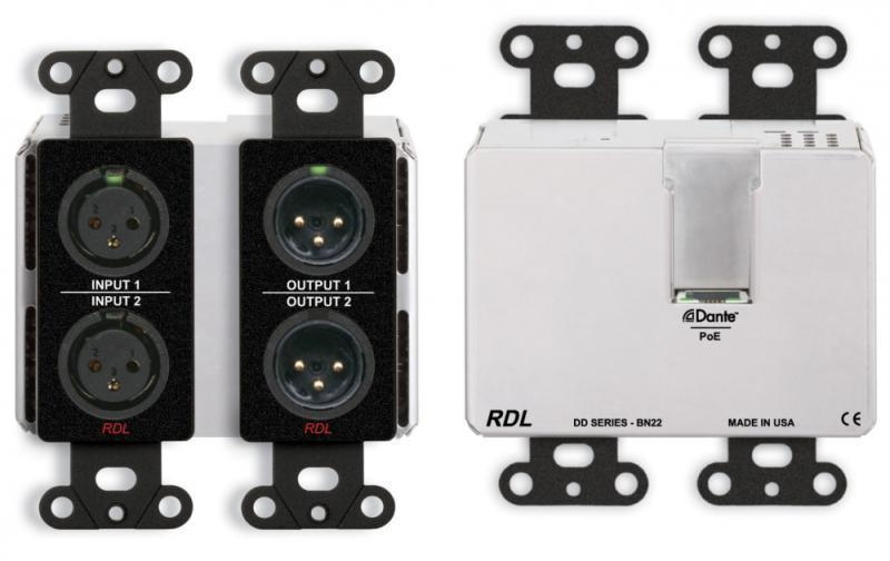DDB-BN22 Wall-Mounted Bi-Directional Mic/Line Dante Interface 2 x 2