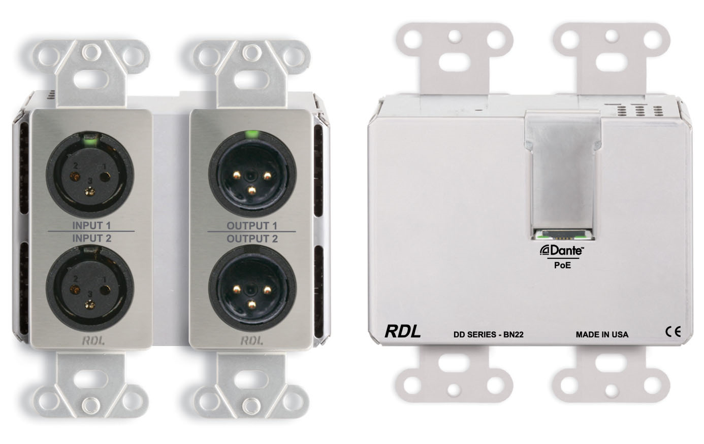 DDS-BN22 Wall-Mounted Bi-Directional Mic/Line Dante Interface 2 x 2