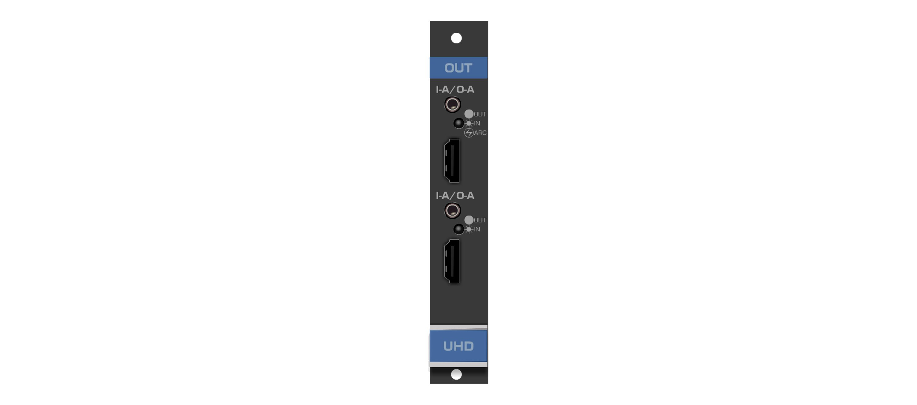 UHDA-OUT2-F16/STANDALONE 2–Channel 4K60 4:2:0 HDMI Output Card with Selectable Embedded, De–embedded or ARC Analog Audio