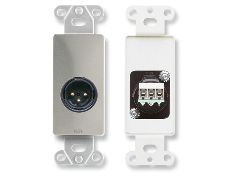DS-XLR3M XLR 3-pin Male Jack on Decora Wall Plate - Solder type - Stainless steel