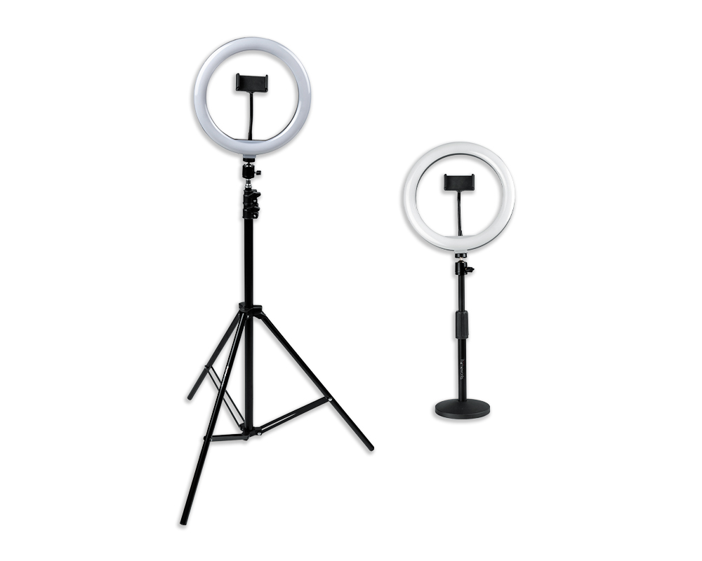 GFW-RINGLIGHTSET Set Of Two Stands, Ring Lights & Phone Holders