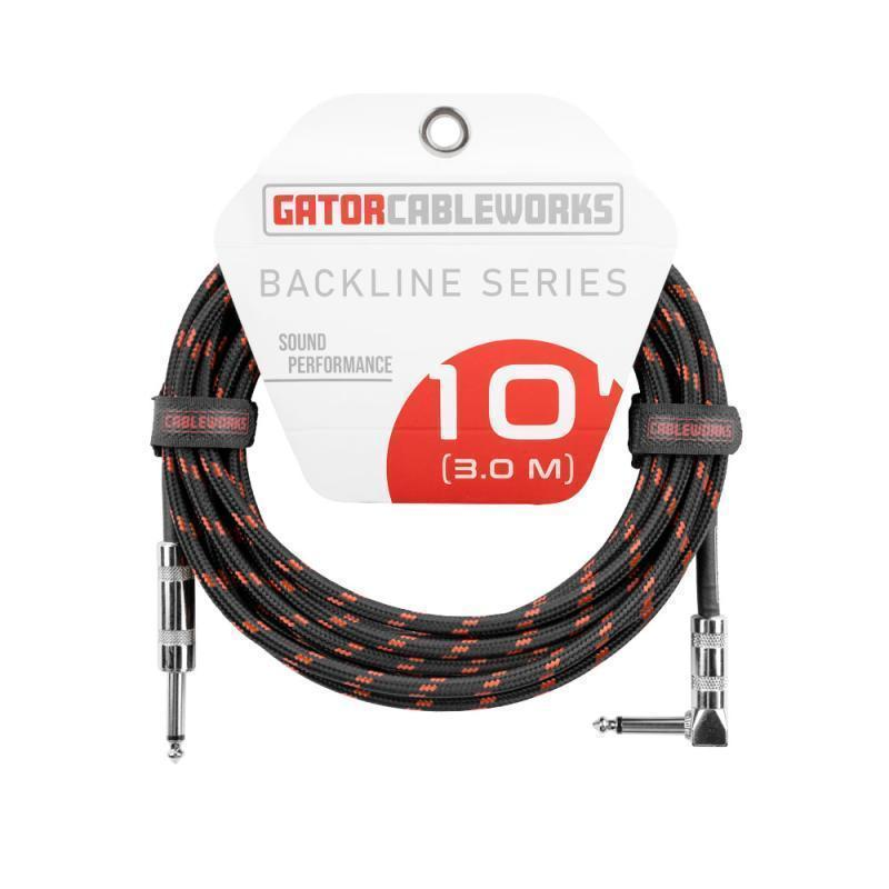 Backline Series 10 Foot Straight to Right Angle Braided Instrument Cable - Black/Red