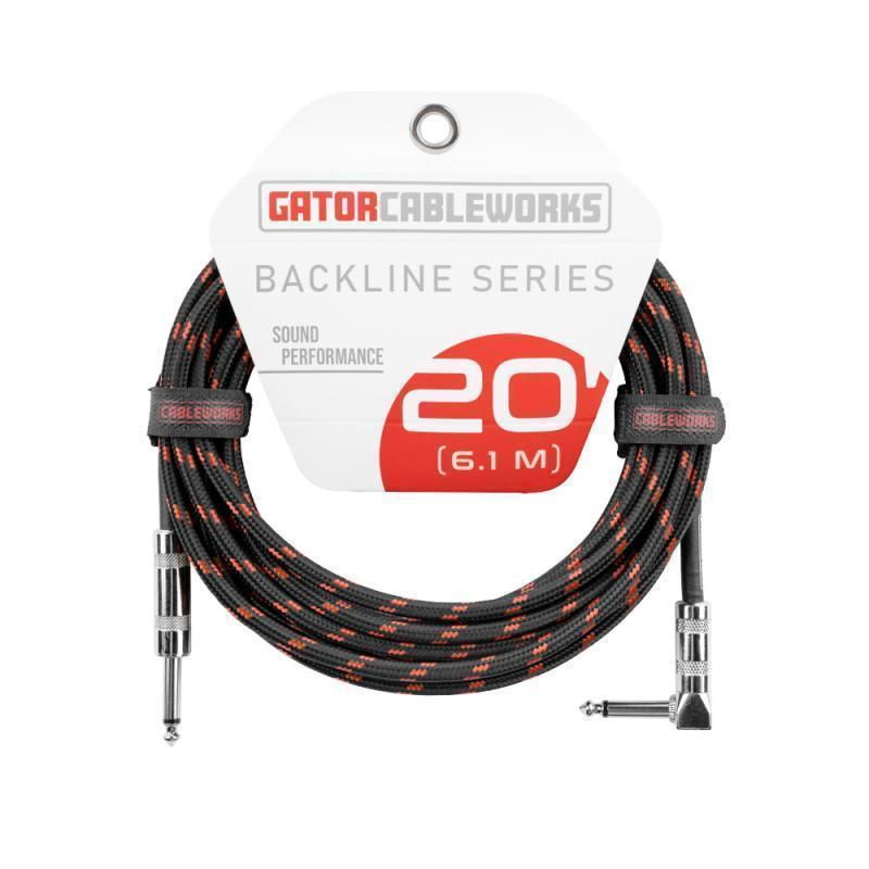 Backline Series 20 Foot Straight to Right Angle Braided Instrument Cable - Black/Red