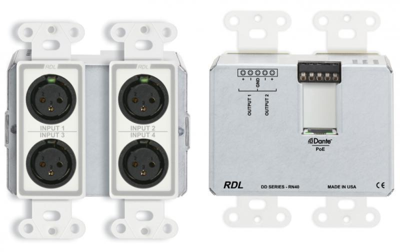 DD-RN40 Wall-Mounted Bi-Directional Mic/Line Dante Interface 4x2