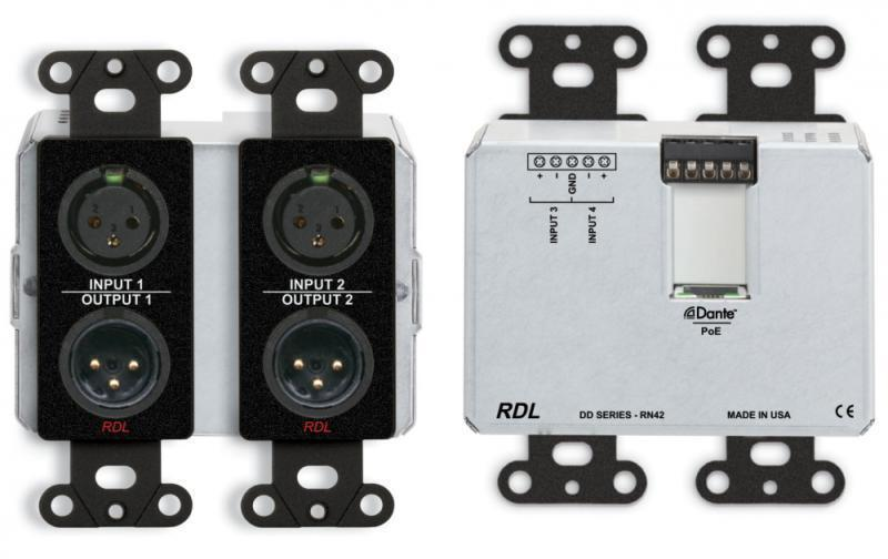 DDB-RN42 Wall-Mounted Bi-Directional Mic/Line Dante Interface 4 x 2