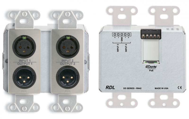 DDS-RN42 Wall-Mounted Bi-Directional Mic/Line Dante Interface 4 x 2