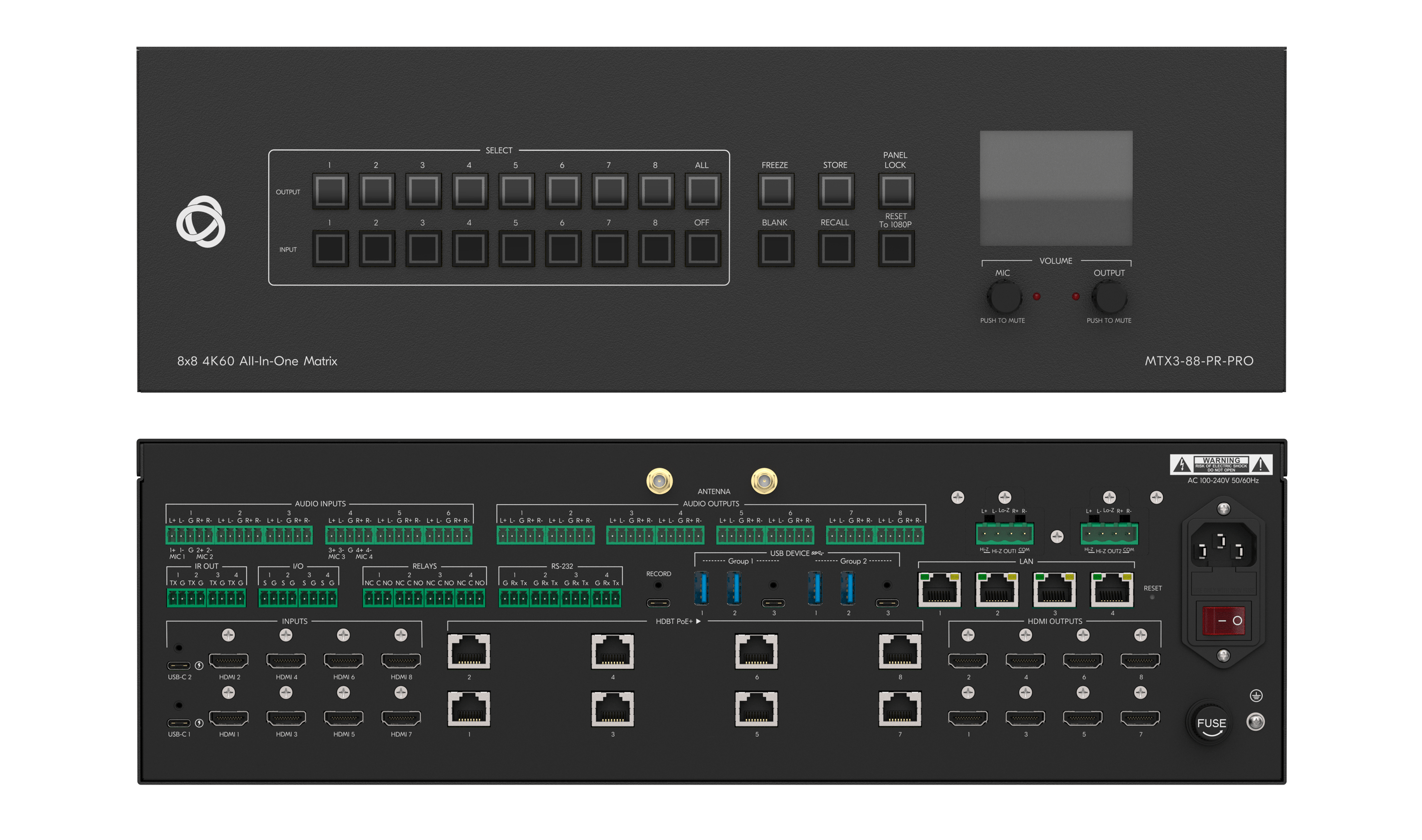 MTX3-88-PR-PRO 8x8 4K60 All in one Hybrid Presentation Matrix