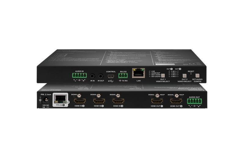 MMX4x2-HT200 4x2 Matrix Switcher with TPS and HDMI Inputs and Breakaway Analog Audio