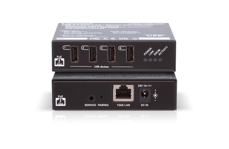 USB20-1GBE-DS4P PoE+ USB 2.0 over LAN device side extender