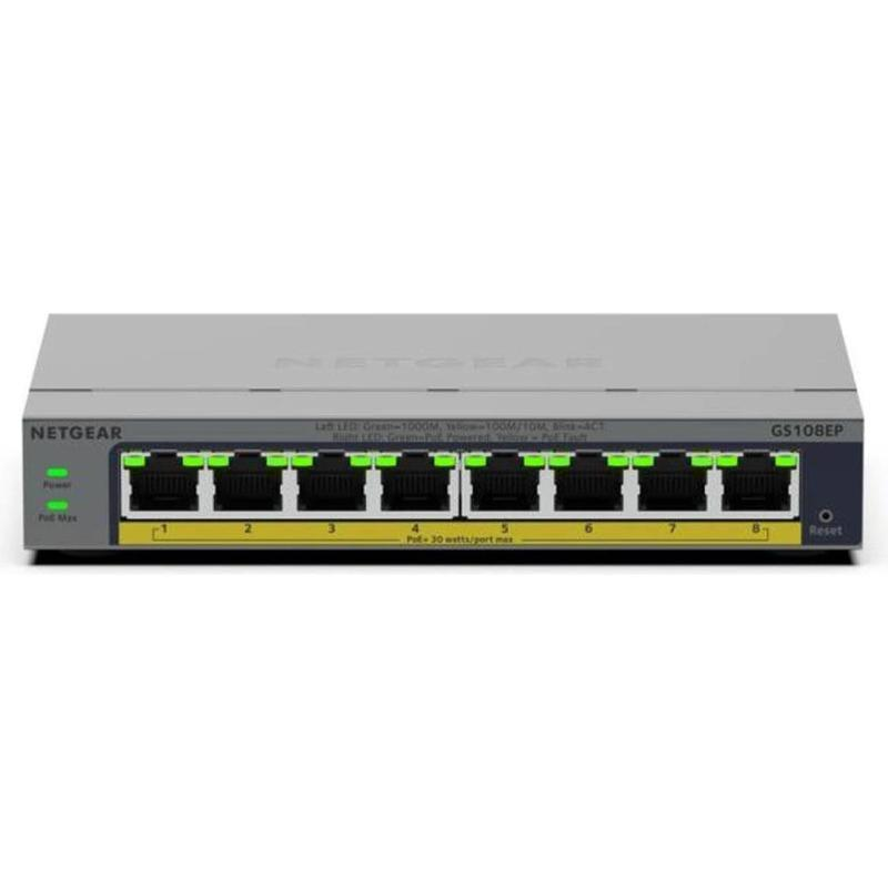 NETGEAR GS108EP 8-Port Gigabit Ethernet PoE+ Easy Smart Switch