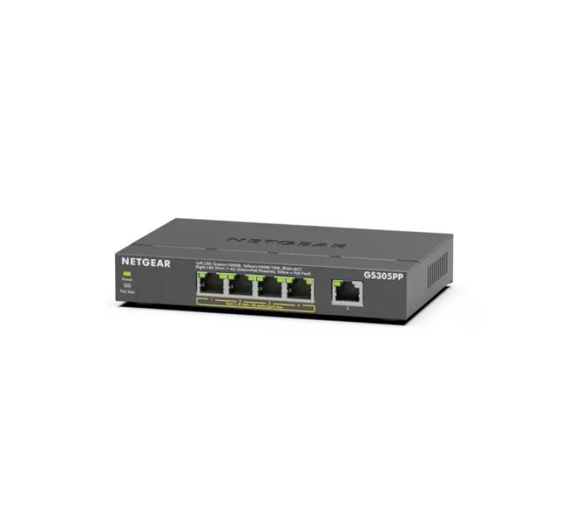 NETGEAR GS305PP 5-Port Gigabit Ethernet Unmanaged PoE+ Essentials Switch with 4-ports PoE+