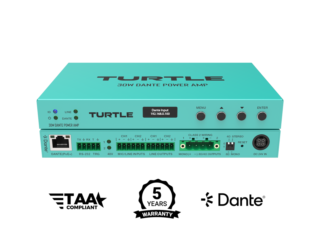 Turtle AV 30W PoE+ Dante Power Amp