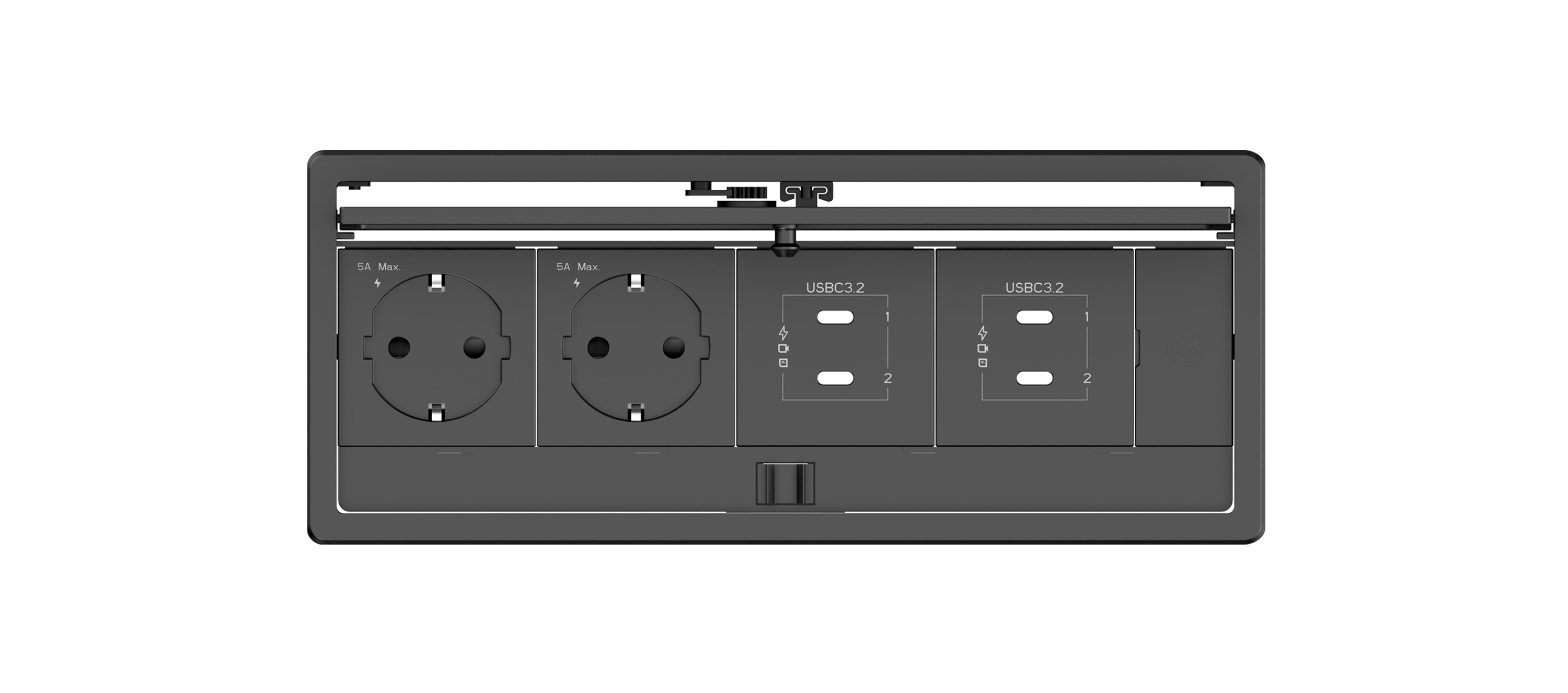 T-IN4-REC2(A) Plus, Aluminum In-Table elegant tabletop connectivity box with a lid for 4 modules