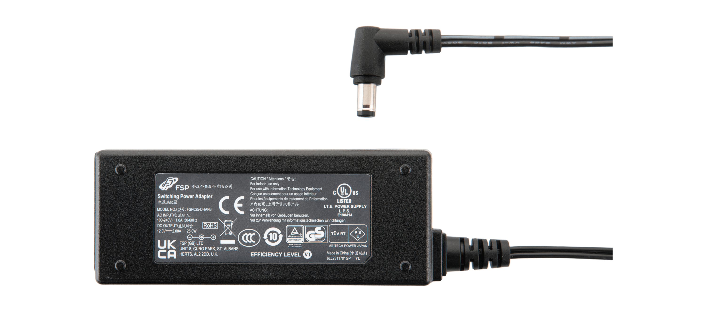 PS-1202-5 12V DC/2A Right–Angle Power Supply