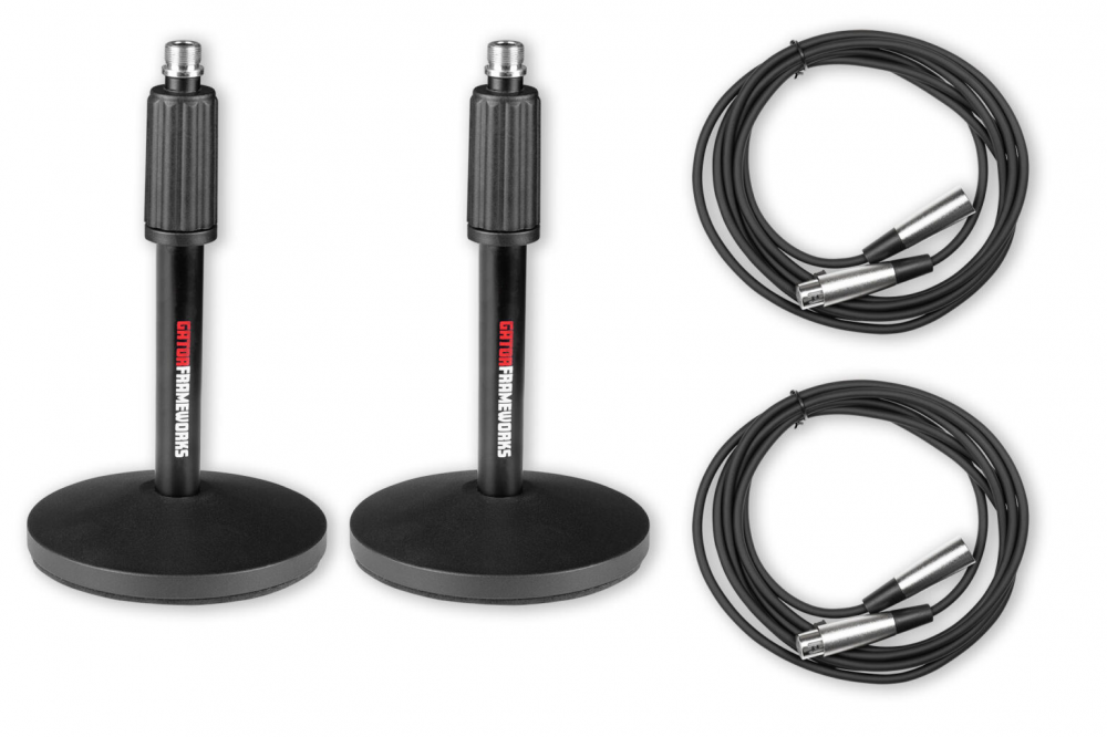 GFW-MIC-DESKTOP-2PK (x2) Desktop Mic Stands & (x2) 10-ft XLR Cables